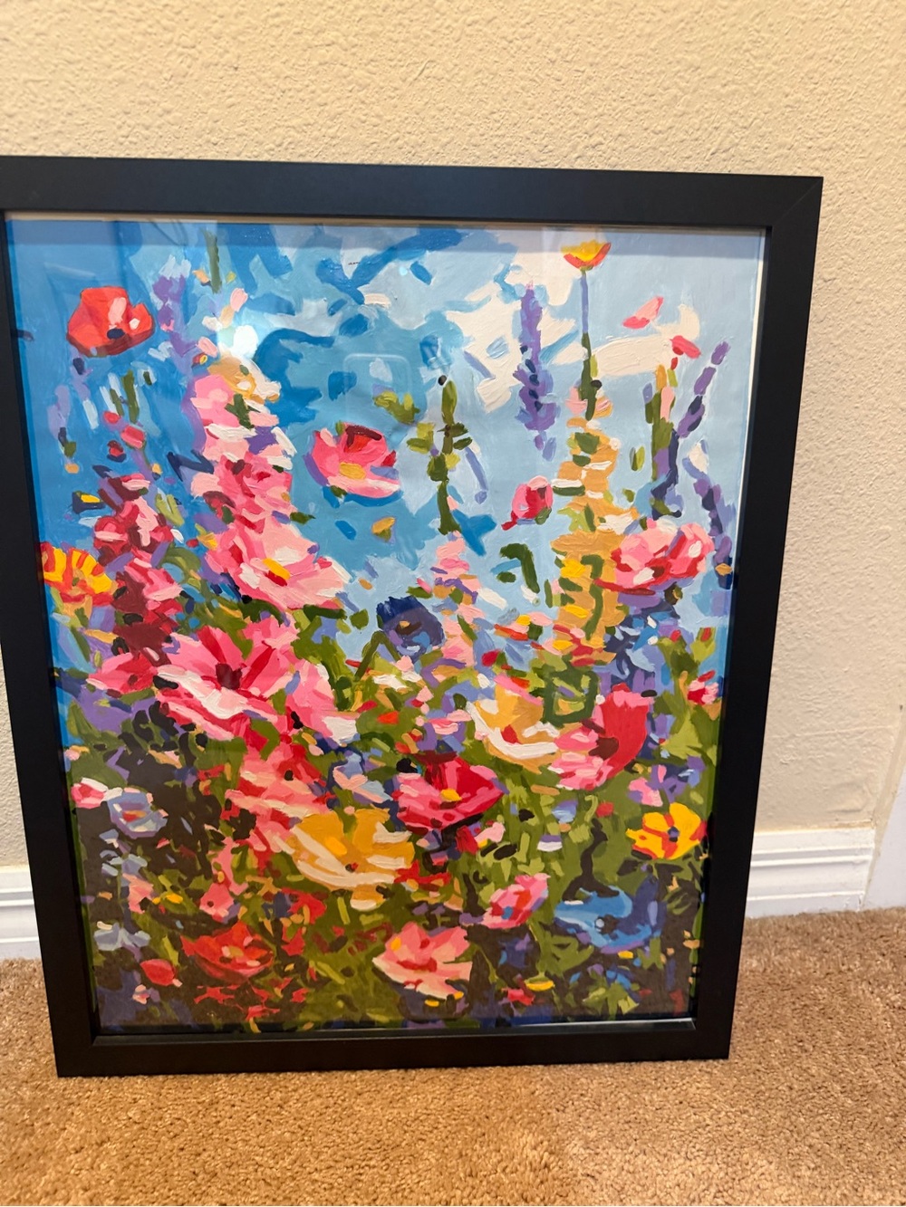 Vibrant Floral Garden Canvas Art Print - Pink & Blue